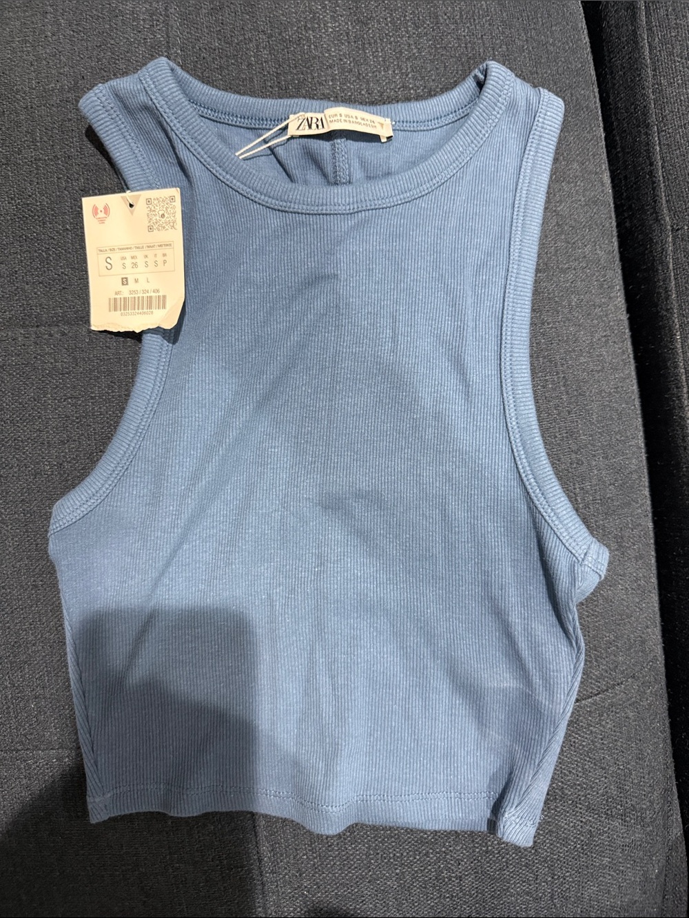 Zara Ribbed Crop Tank Top - Blue